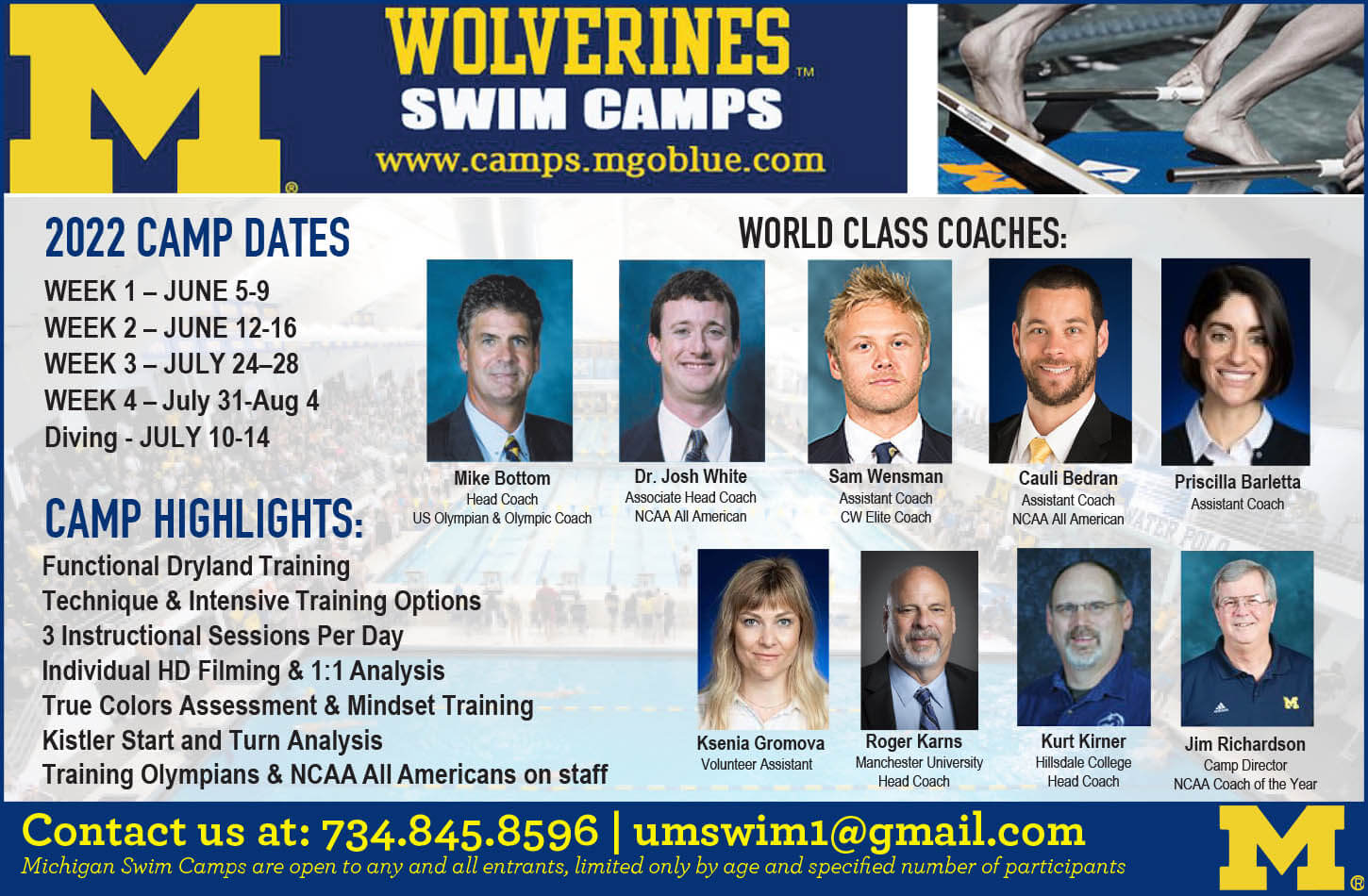 Swim camp ad 2022 University of Michigan