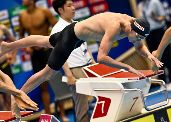 Daniel Wiffen of Ireland competes in the 800m Freestyle Men Heats during the 20th World Aquatics Championships at the Marine Messe Hall A in Fukuoka (Japan), July 25th, 2023.